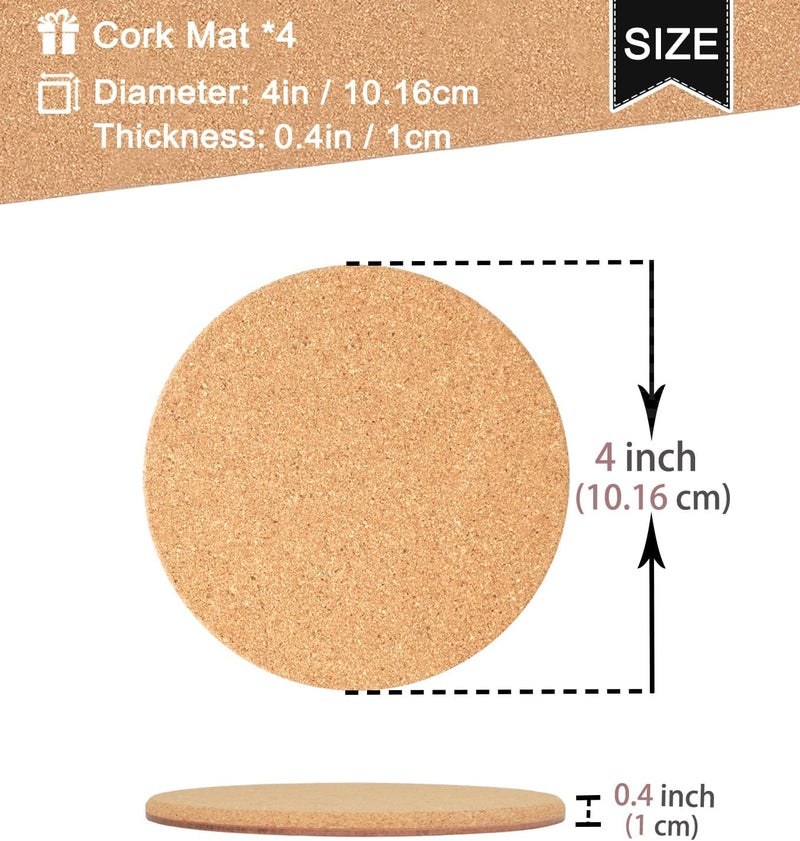 KITLAB Cork Plant Coasters, Double Layers Hard Thick Cork Planter Coaster, 4 Inch Absorbent Cork Plant Mats, Cork Trivets for Hot Dishes, Cork Plant Coasters for House Plants, 4 Pcs - Image 3